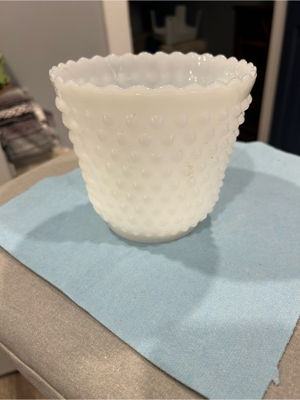 Fire King White Hobnail Scalloped Rim Planter